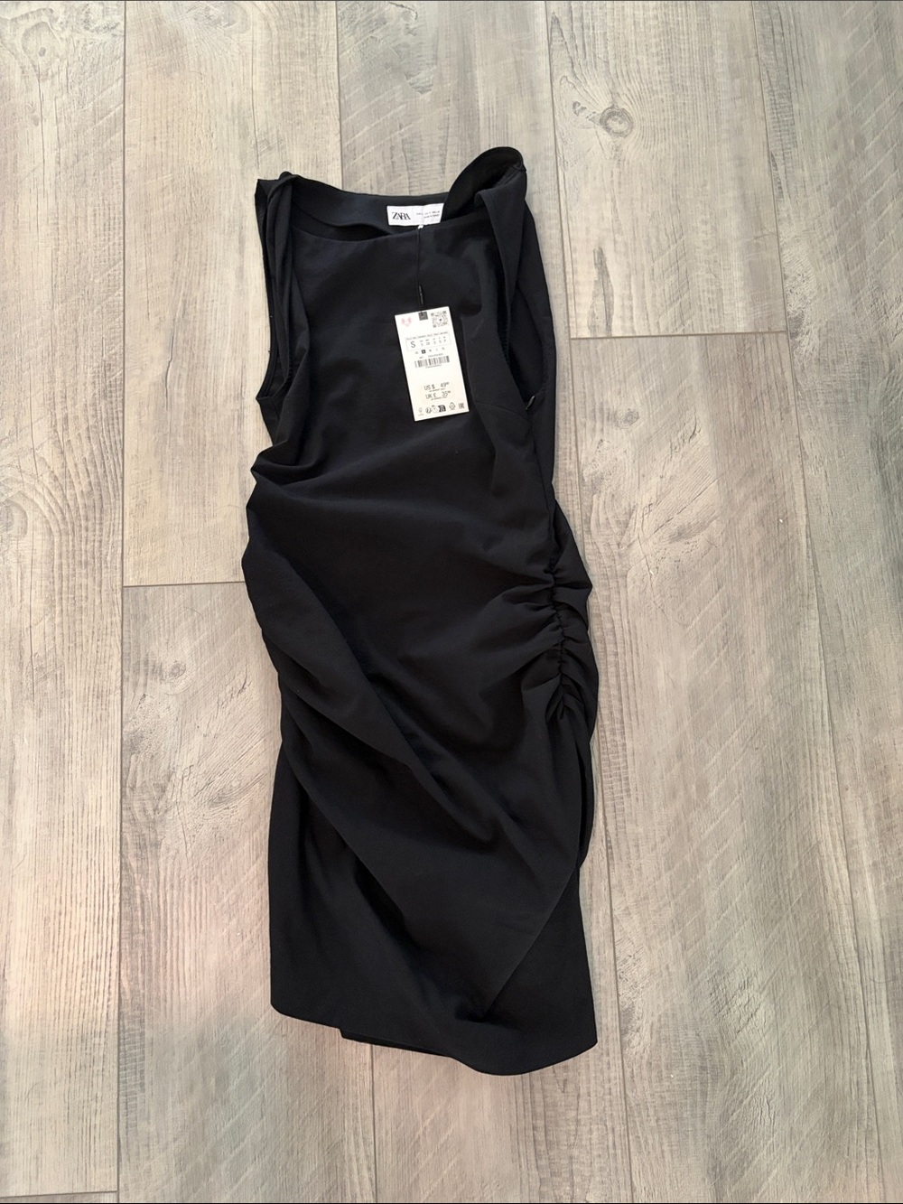 Zara Black Sleeveless Midi Dress with Side Ruching
